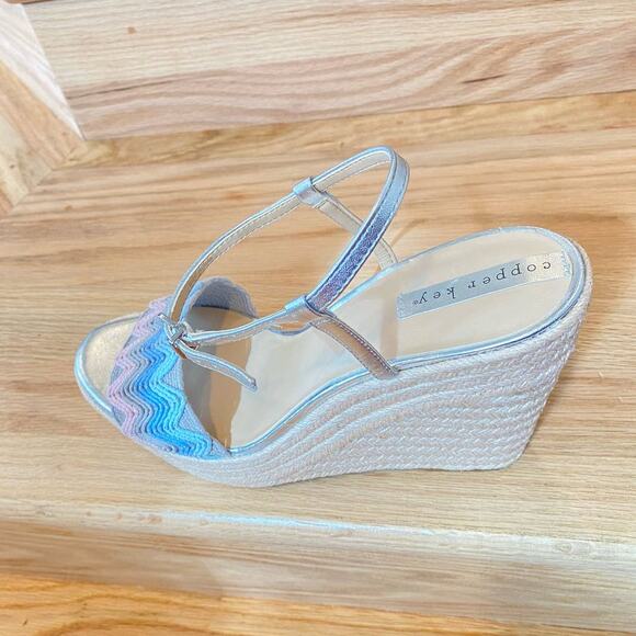 Copper Key Waterlily Ankle Strap Metallic Mermaid Espadrille Platform Wedges 10 - Picture 5 of 12